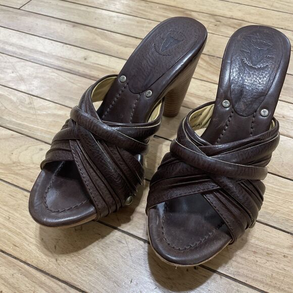 Frye Heel Platform Sandals Women 7M Brown Leather Strap Reese Multi Slide Boho 7 - Picture 1 of 16